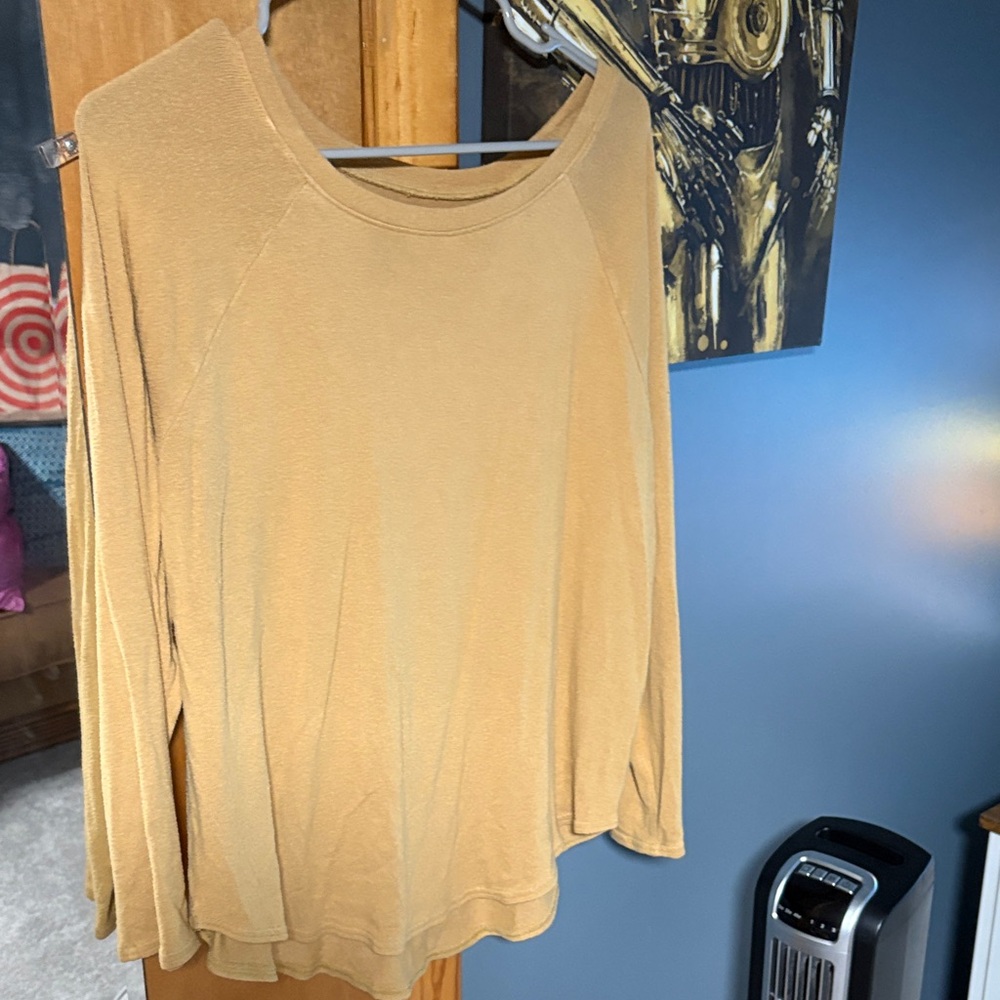 American Eagle Outfitters Camel Long Sleeve Blouse